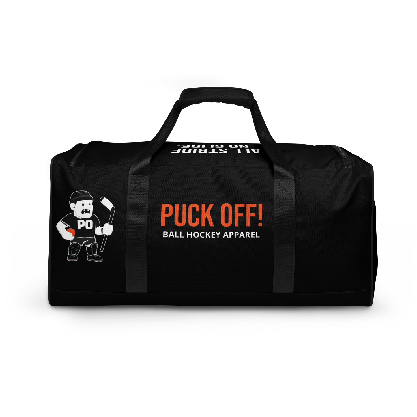 PUCK OFF Ball Hockey Duffel Bag – Mascot & Crest Design | All Stride. No Glide.