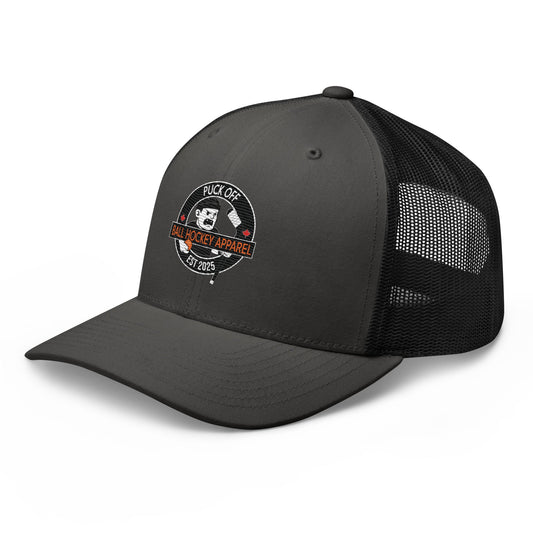 Puck Off Logo Trucker Cap - Charcoal - Puck Off - Ball Hockey Apparel