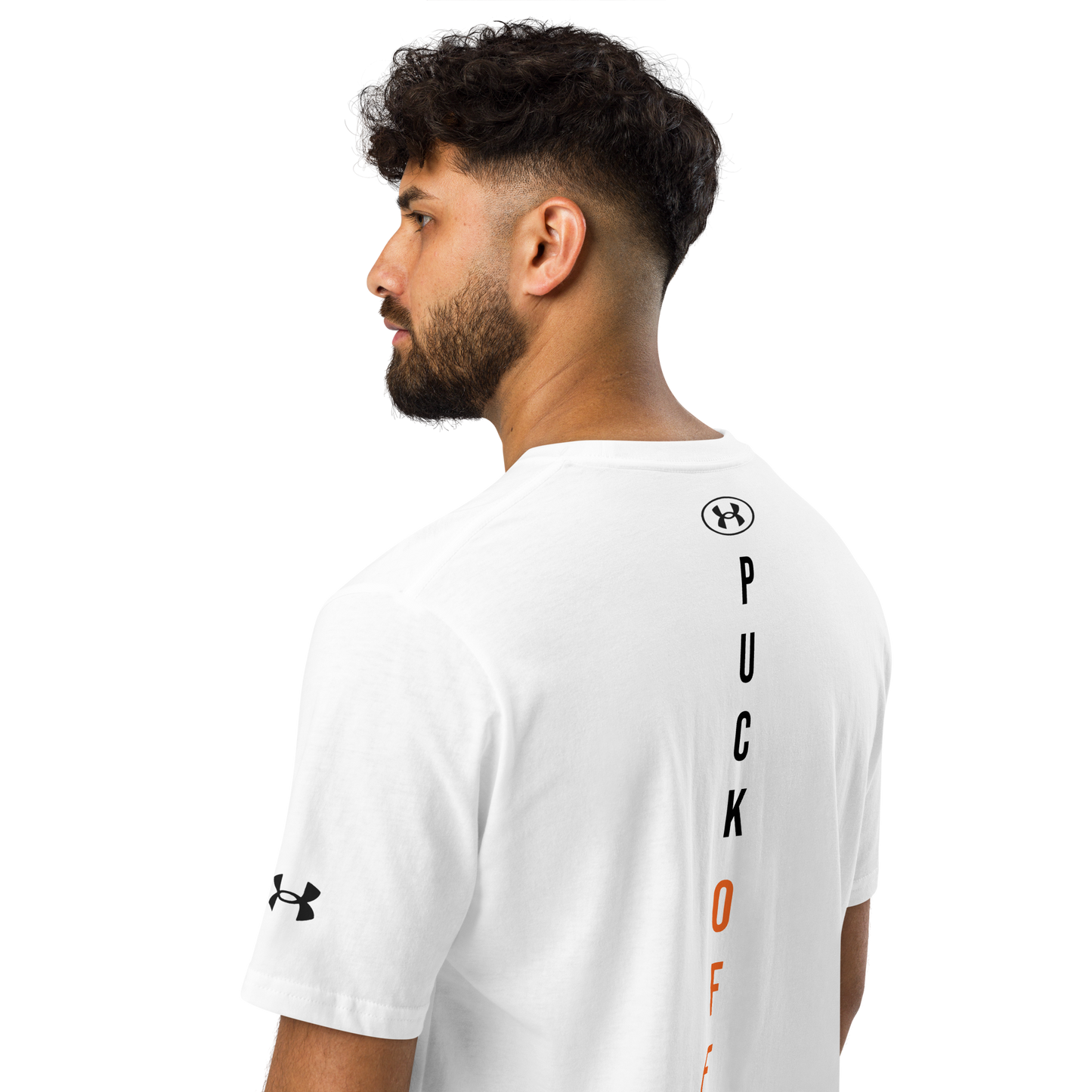PUCK OFF x Under ArmourⓇ Athletic Shirt – Ball Hockey Performance Tee with Front Logo & Vertical Back Print