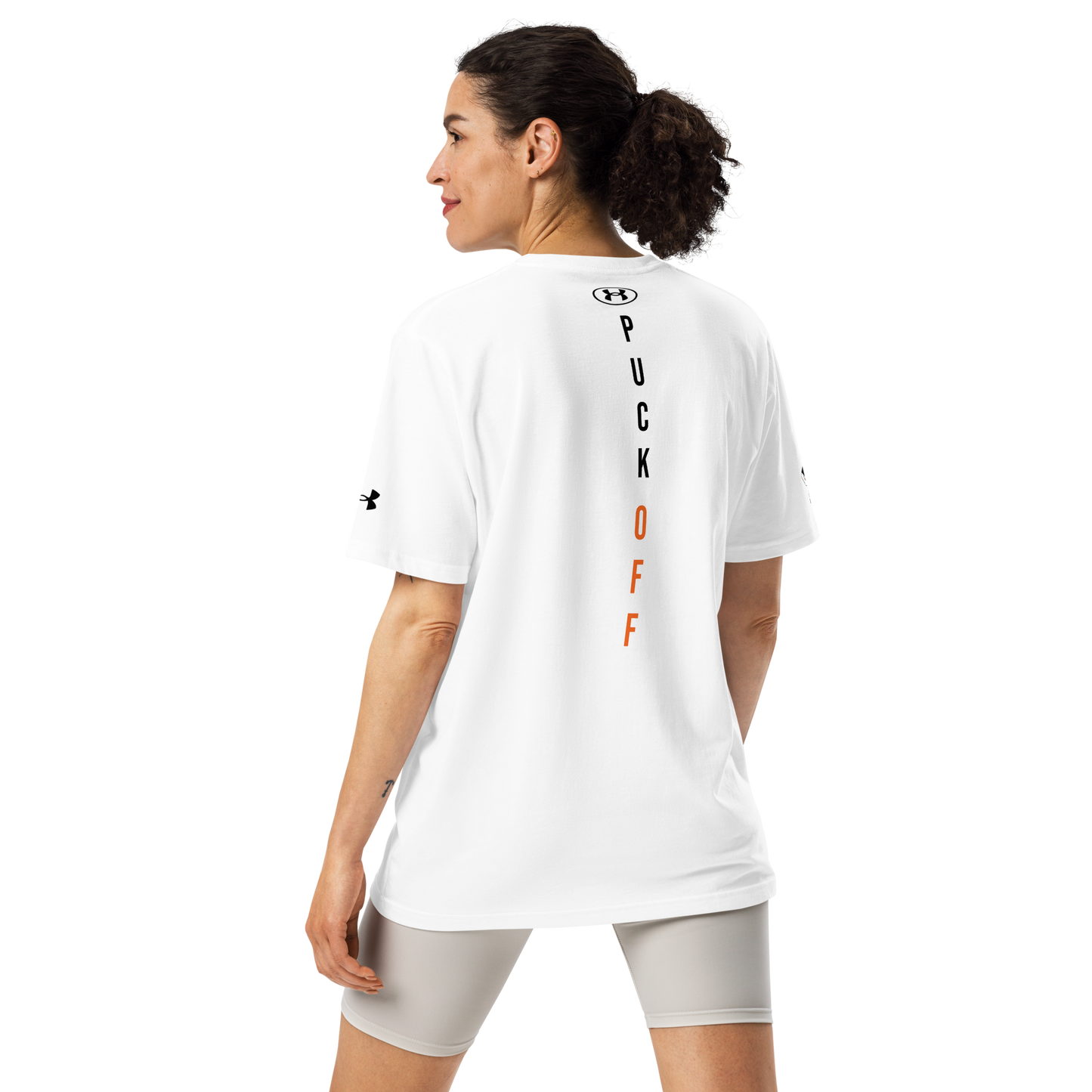 PUCK OFF x Under ArmourⓇ Athletic Shirt – Ball Hockey Performance Tee with Front Logo & Vertical Back Print