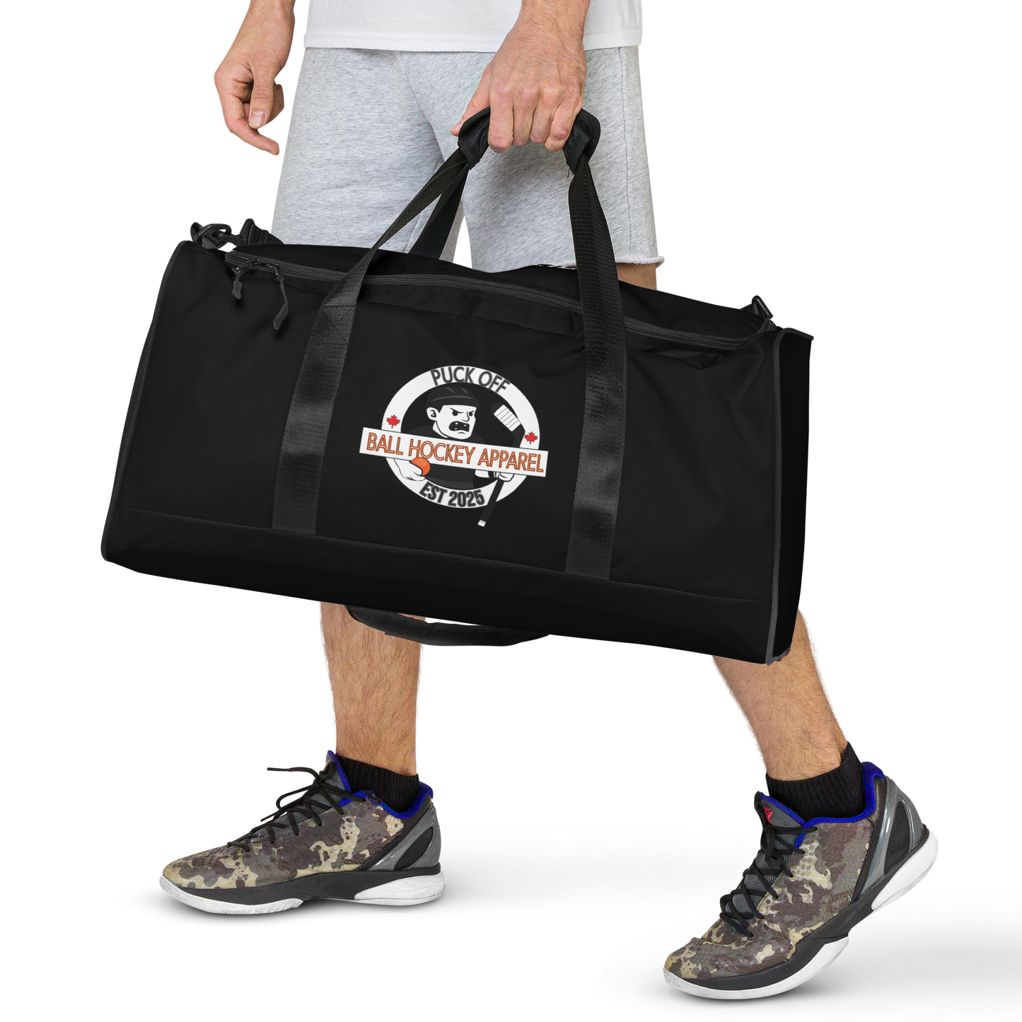 PUCK OFF Ball Hockey Duffel Bag – Mascot & Crest Design | All Stride. No Glide.