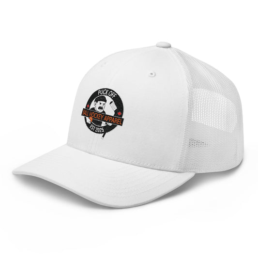 Puck Off Logo Trucker Cap - White - Puck Off - Ball Hockey Apparel