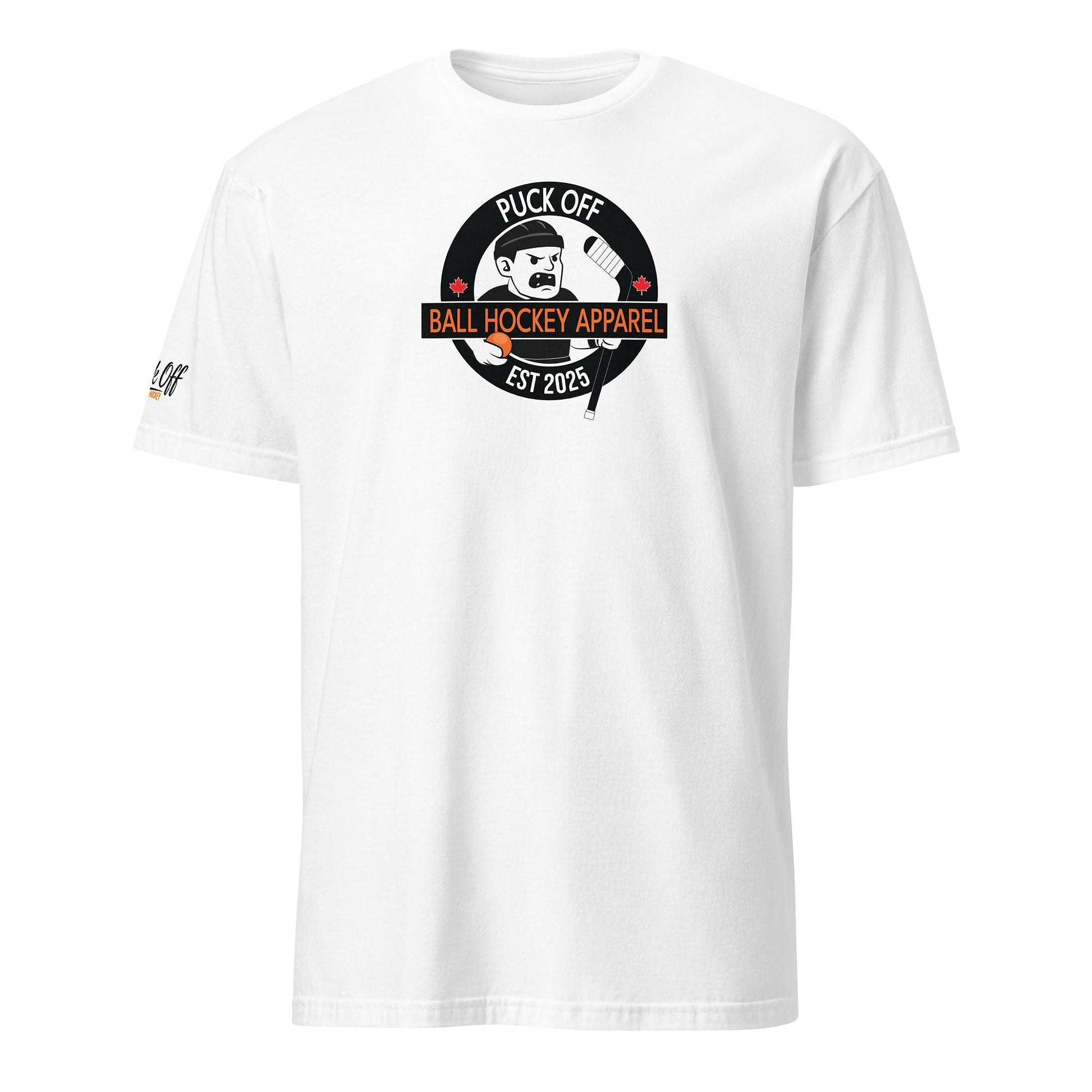 Puck Off Mascot Badge Ball Hockey Tee - White - Puck Off - Ball Hockey Apparel