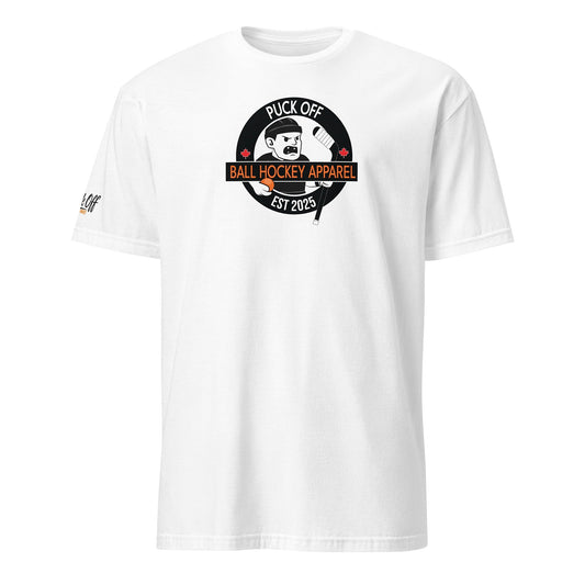 Puck Off Mascot Badge Ball Hockey Tee - White - Puck Off - Ball Hockey Apparel