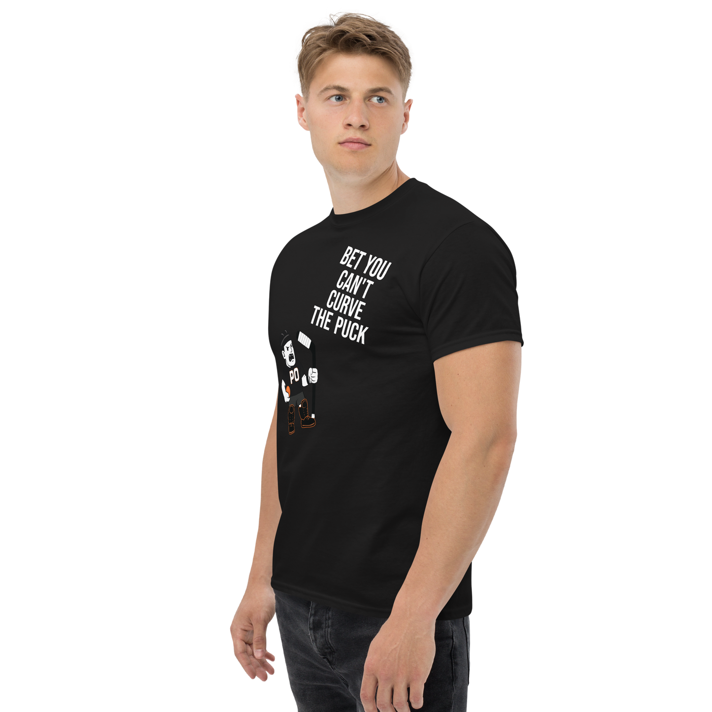 Bet You Can’t Curve a Puck T-Shirt – Funny Ball Hockey Tee | PUCK OFF Apparel