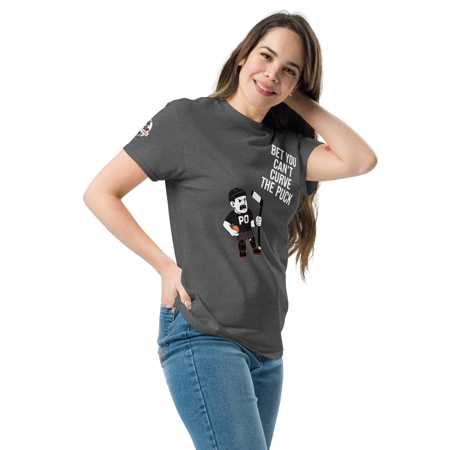 Bet You Can’t Curve a Puck T-Shirt – Funny Ball Hockey Tee | PUCK OFF Apparel